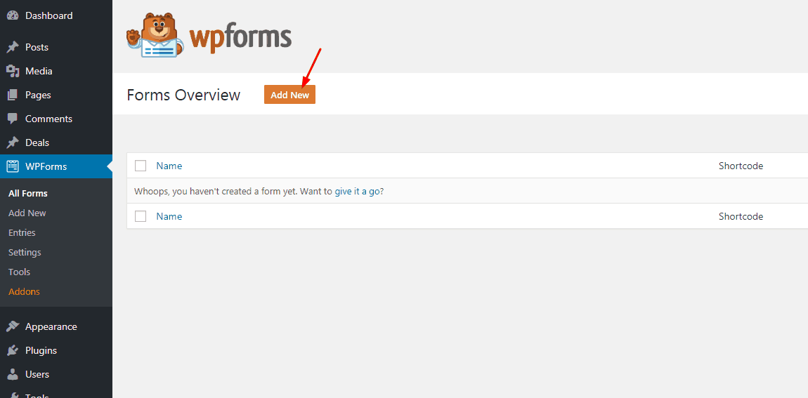 add new contact form using WPForms
