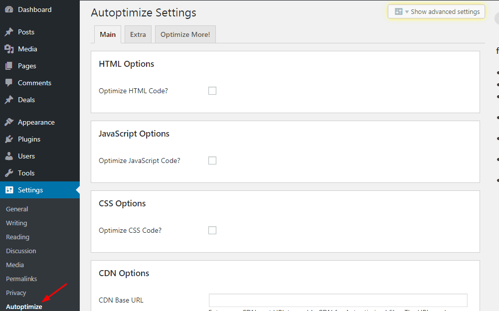 autoptimize plugin settings
