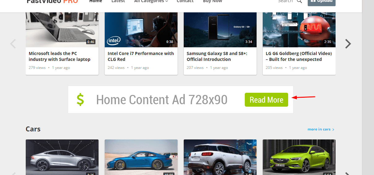 content ad widget on the fastvideo theme