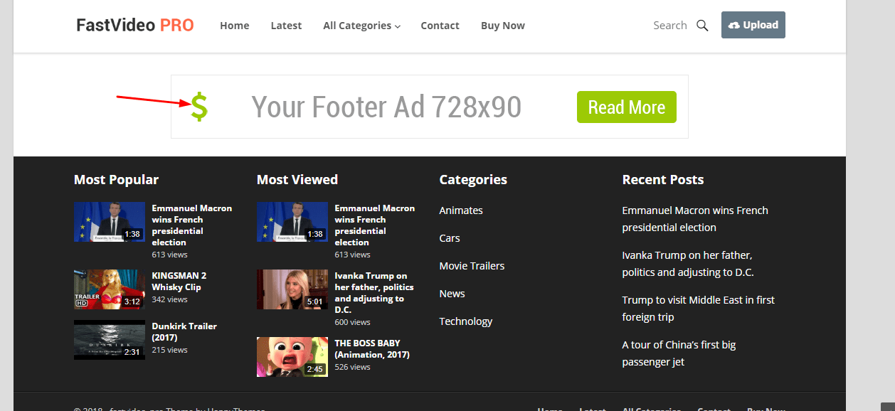 footer ad in fastvideo theme