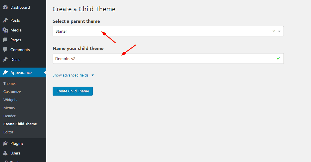 rename WordPress child theme