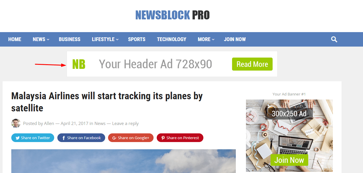 newsblock header ad on home