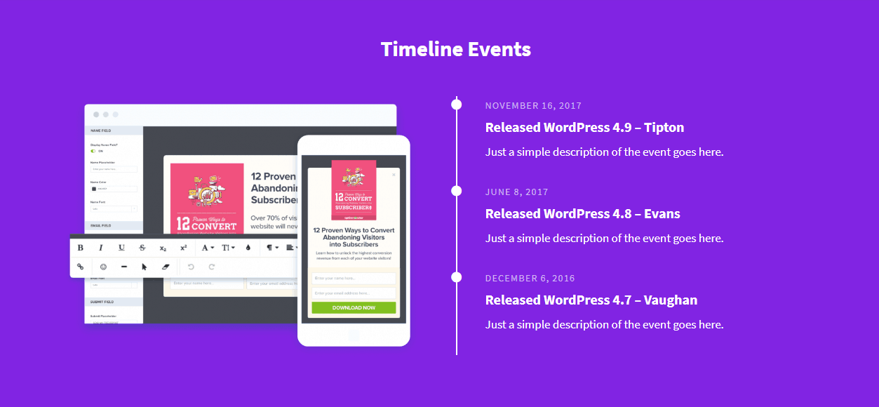 events widget in subscribe theme