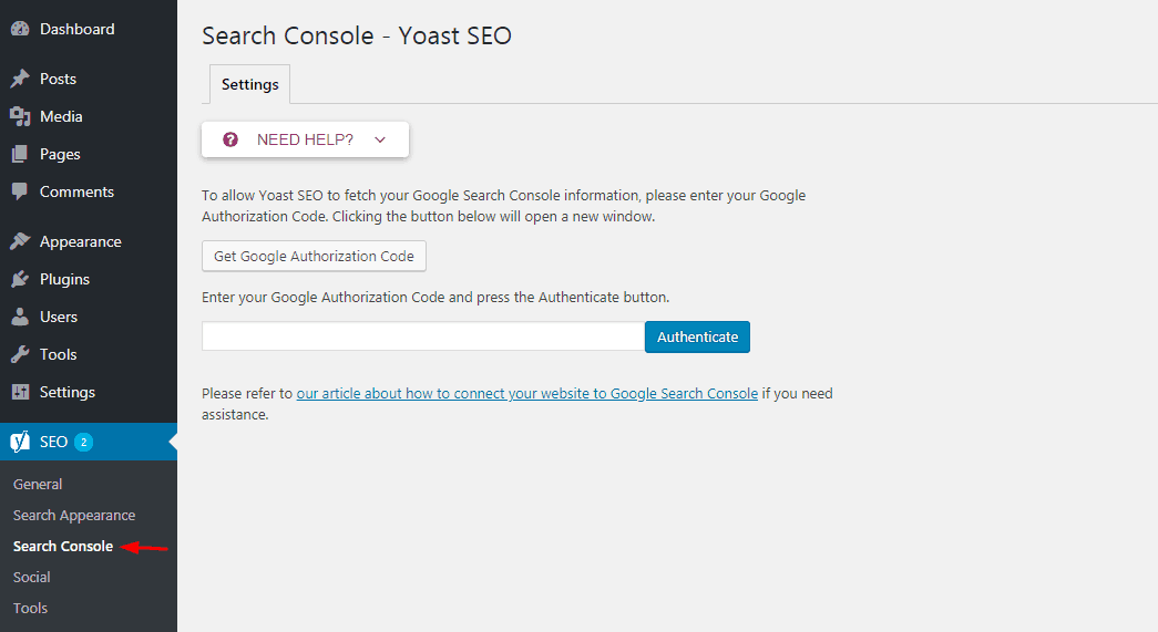 yoast search console settings