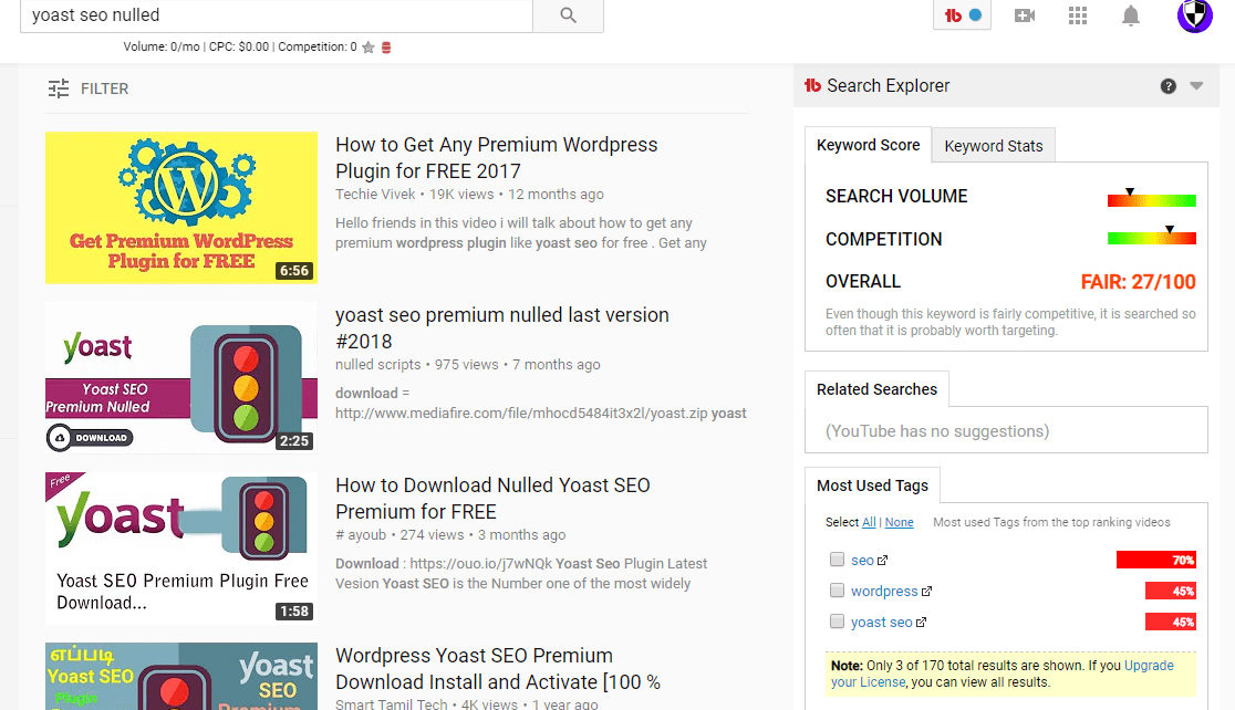 yoast seo nullled search results in YouTube