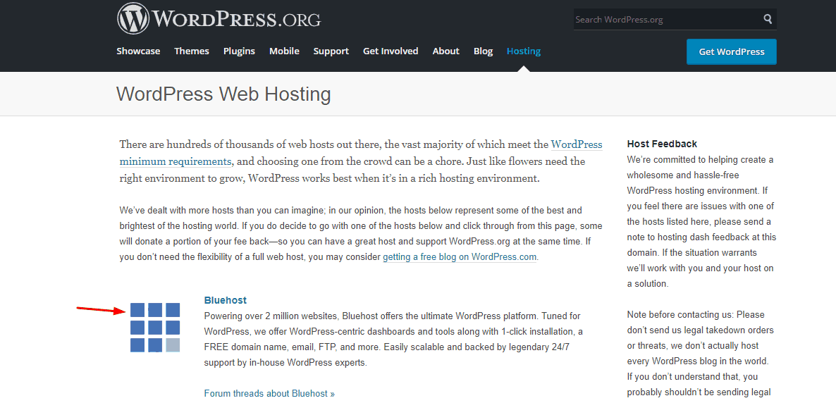 wordpress.org recommends bluehost