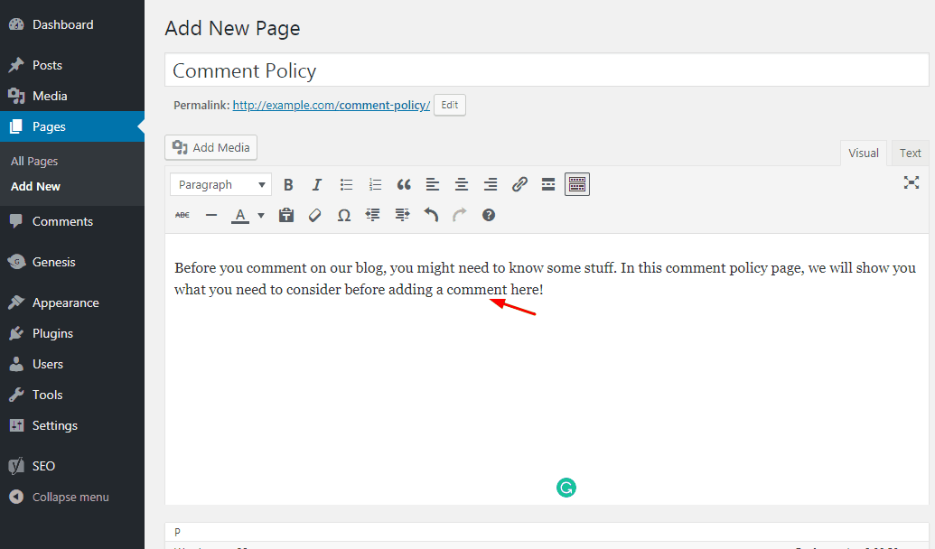 contents in comment policy