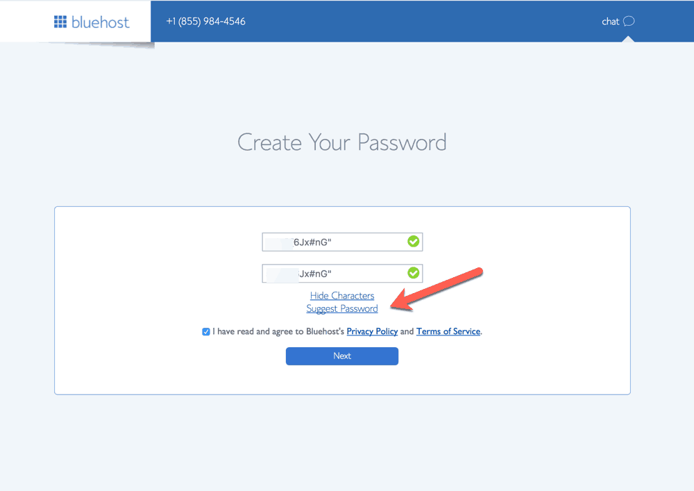create strong bluehost password