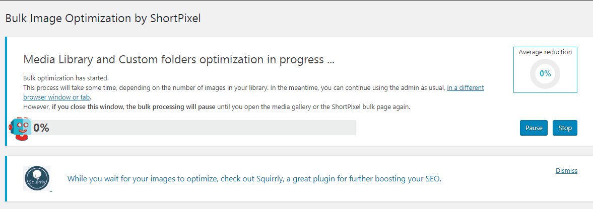 shortpixel started optimizing