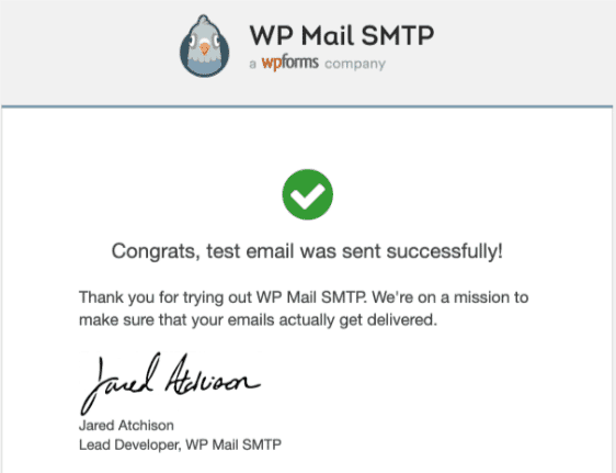 wp mail smtp mail successful