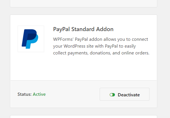 paypal addon activated