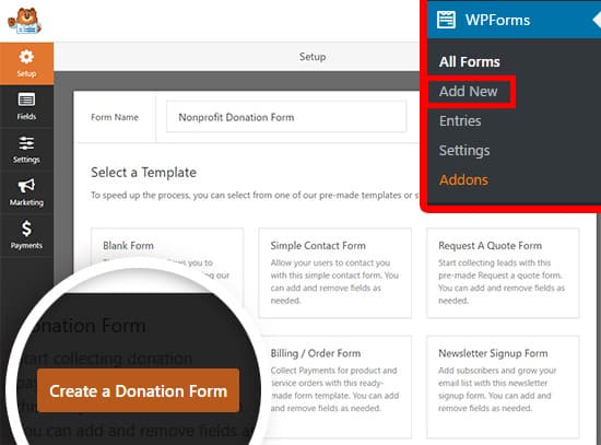 create donation form using wpforms