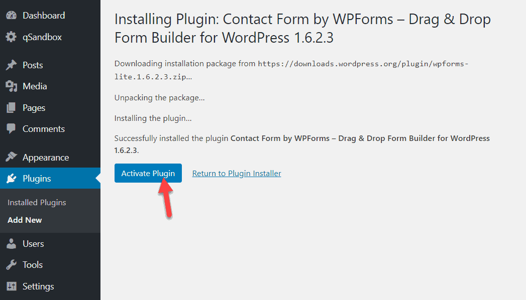 activate wpforms plugin