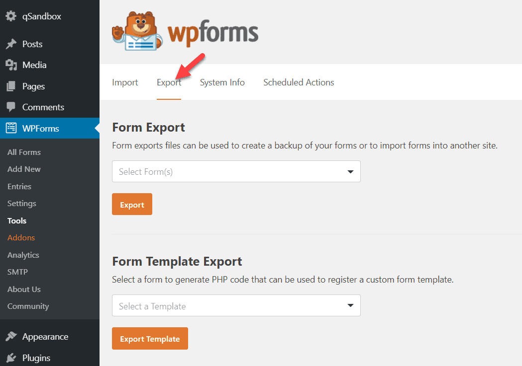 export wpforms