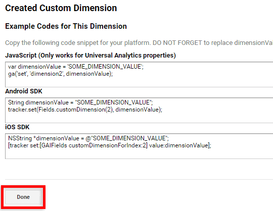 custom dimension code